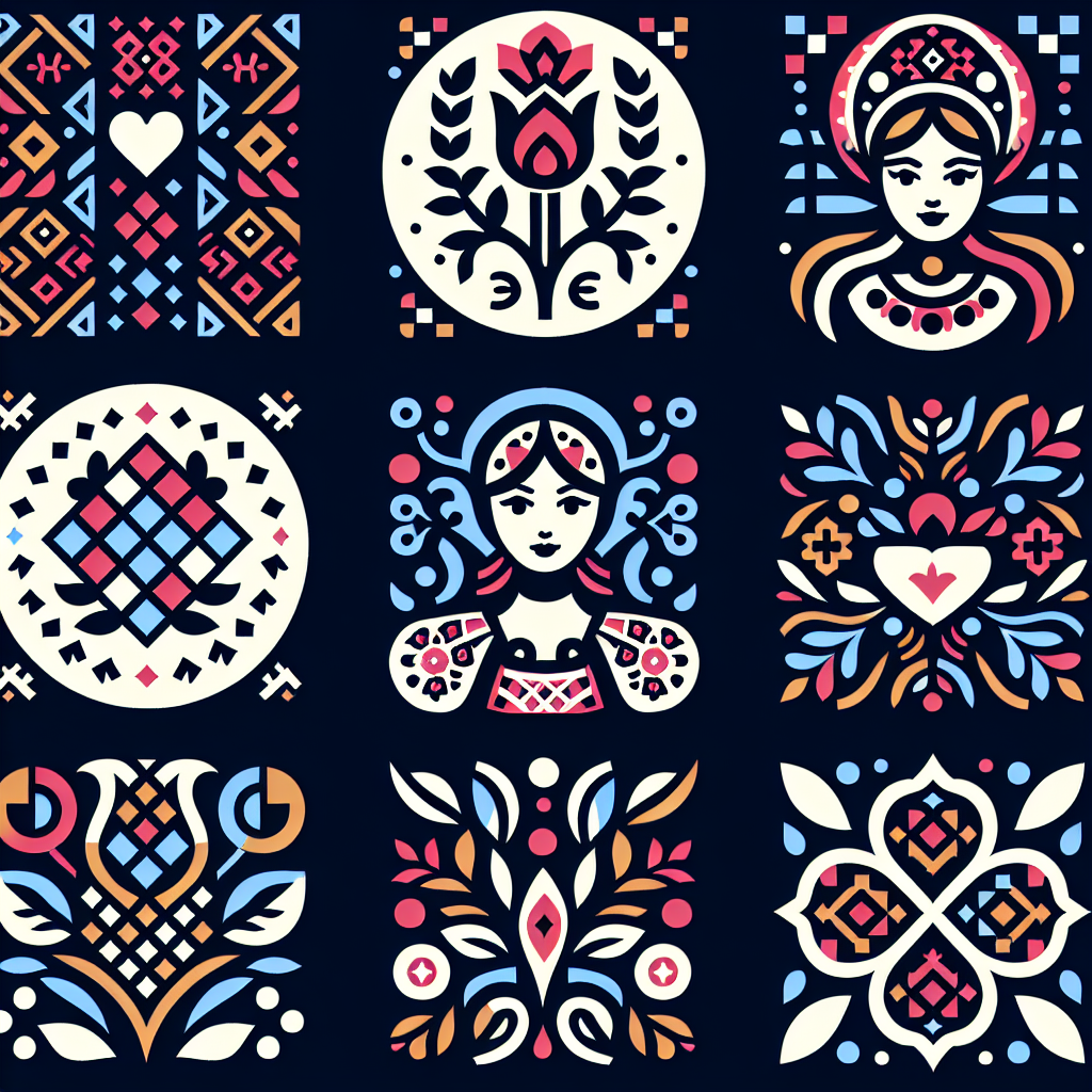 A logo representing the experience of being a queer Slavic woman, capturing Ukrainian and Croatian culture with a modern and empowering design [incorporating traditional folk motifs] [and vibrant colors] [with a contemporary twist].